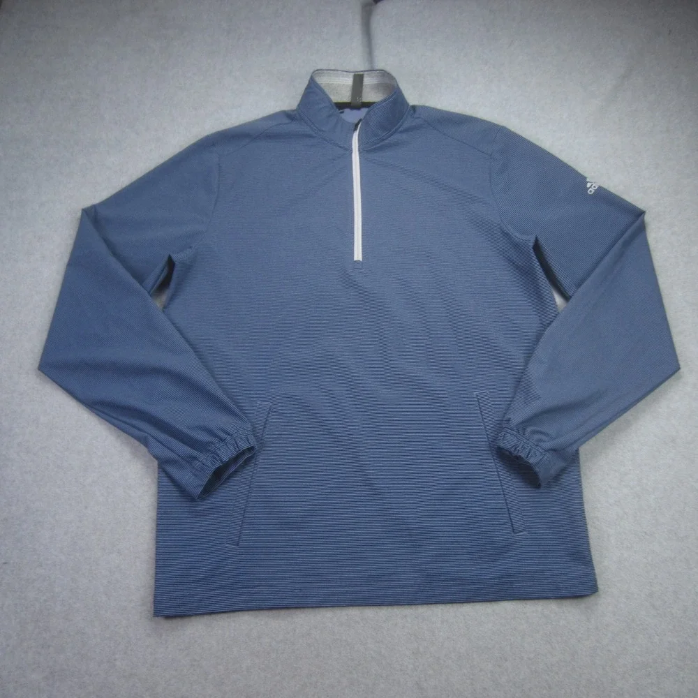 Adidas Windbreaker Mens Small‎ Blue Stripe 1/4 Zip Golf Performance Jacket
